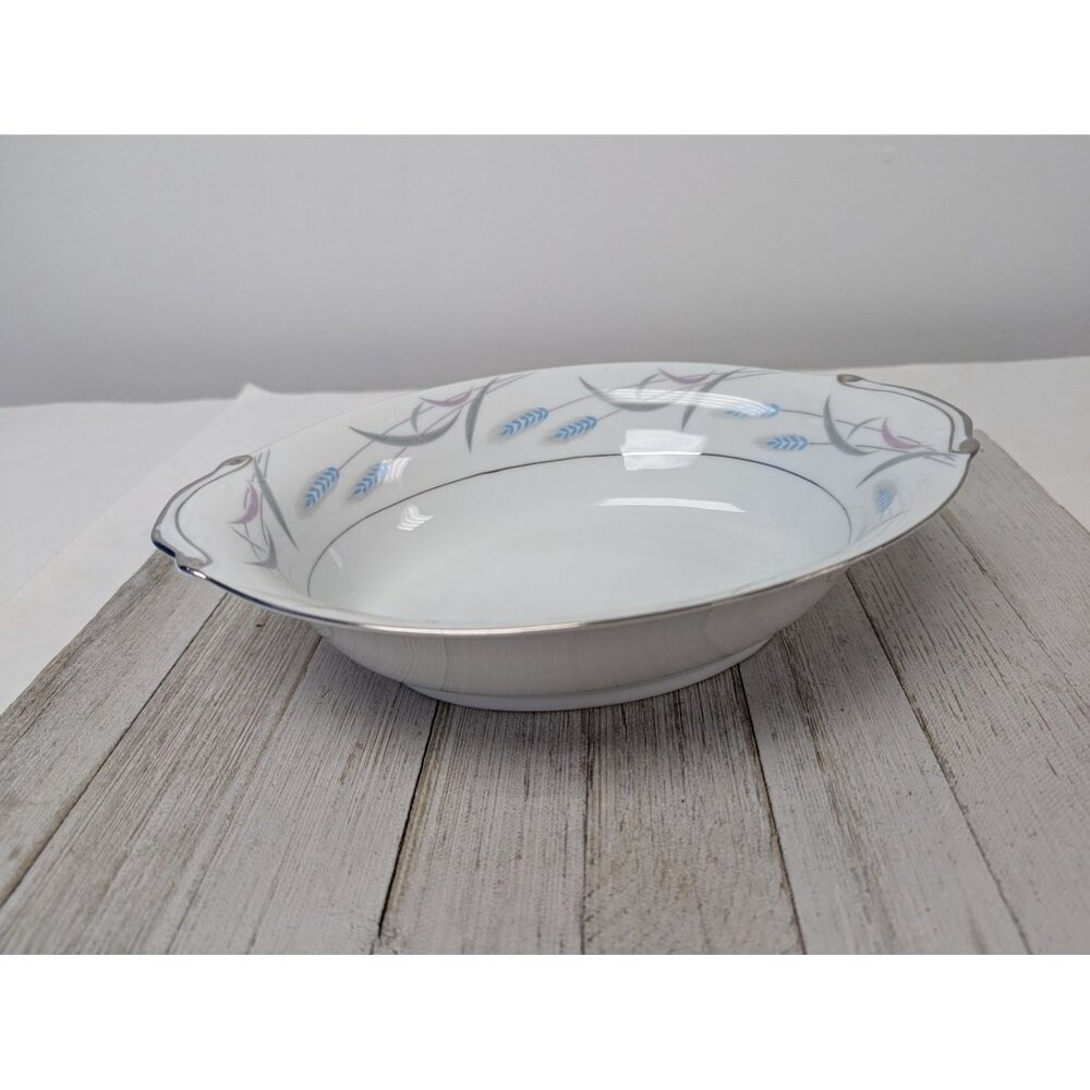 Vintage Valmont Royal Wheat Platinum Trim Oval Serving Bowl